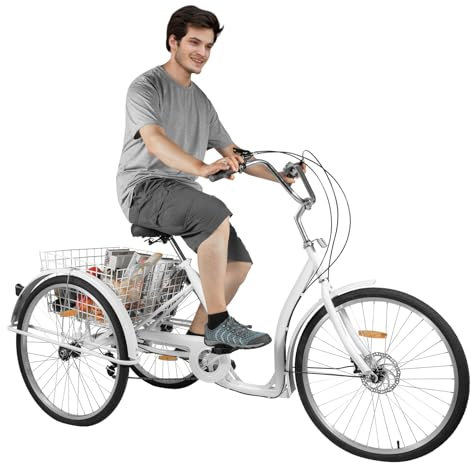 Susoso 26 tum 6-växlad trehjuling, cykel för vuxna med shoppingkorg City shoppingcykel cykel damcykel för städer vit