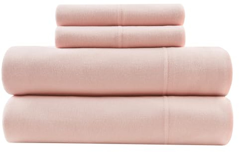 Intelligent Design Sheet Set Cotton Jersey Knit Blend, Soft & Breathable Sheets All Season Cotton Blend Sheet Set Feels Cool & Smooth, Deep Pocket Fits Up to 16 Mattress, Full Blush 4 Piece