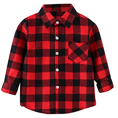 Generisch Jersey para niños, chaqueta a cuadros de manga larga con botones, para bebé, niña, camiseta, abrigo, ropa exterior, 98