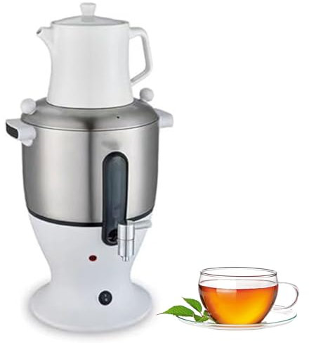 Fabricante De Té Turco Electric, Acero Inoxidable 1500w Hoja Doble E Infusor, con Una Función De Mantenimiento Cálido, 6l Teatra Samovar para Café, Té Perfumado, Té Turco White