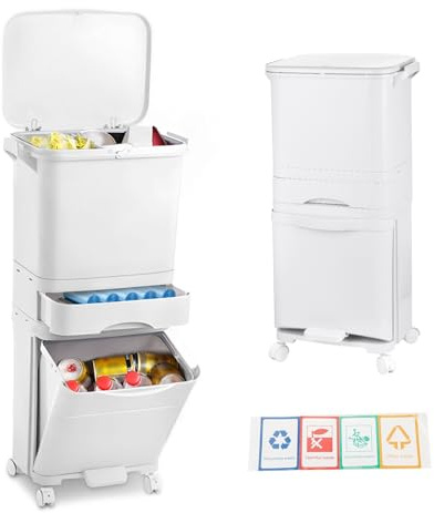 Genérico Basura Cocina Organizada Con Cubo De Basura 3 En 1, 42L Total, Cubo De Reciclaje Integrado, Ruedas Giratorias Con Freno, Tapas Antolor, Papelera De Cocina