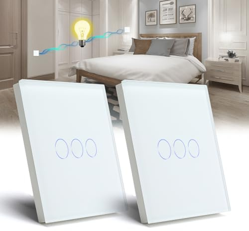 BSEED Ljusbrytare 3 fack 2-vägs väggströmbrytare härdat glas pekskärmsbrytare 86 mm infälld brytare vit – 2 pack (inte smart strömbrytare)