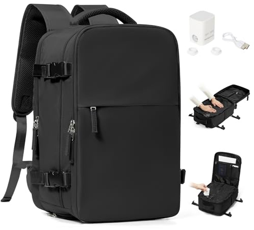 BJLFS Sac à dos sous vide avec pompe Ryanair Wizzair 40x30x20 Femme Sac Cabine Avion 40x30x20 sous vide Bagage Cabine 45x36x20 Easyjet Bagage à Main Sac pour Ordinateur Portable 14 Pouces Homme Noir