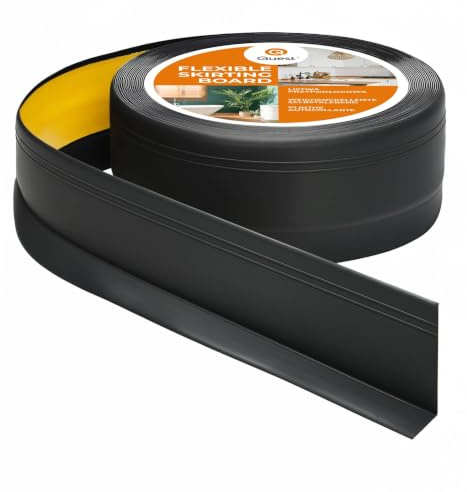 Quest mjuk sockellist självhäftande med fräsningar – 50 mm x 20 mm – PVC-golvlist, böjlist för kök, badrum, vägg, golv – dekorativ, UV-resistent – 25 meter, svart