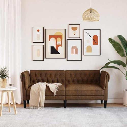Mandloder Sofá Chesterfield marrón, 182,5 x 74,5 x 74,5 cm, tapizado de poliéster, moderno, duradero, máx. 220 kg, para interiores elegantes