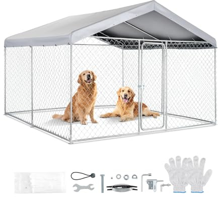 VEVOR Chenil Extérieur 3x3x2,15 m Enclos pour Chien avec Toit Cage Extérieure pour Grands Chiens Parc Robuste pour Chiens avec Bâche PE Argentée Résistante aux UV et Imperméable, Verrouillage Sécurisé