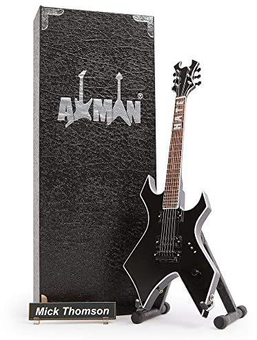 Mick Thomson (Slipknot): B.C. Rich Warlock – miniatyrgitarrkopia – musikgåvor – handgjord dekorativ skala 1/4 – inkluderar en displaybox, namnbricka och miniatyrgitarrstativ