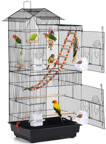 Yaheetech 39-inch Roof Top Large Flight Parrot Bird Cage for Small Quaker Parrot Cockatiel Sun Parakeet Green Cheek Conure Budgie Finch Lovebird Canary Pet Bird Cage w/Toys