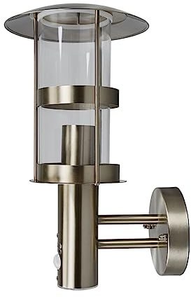Lindby Edelstahl Wandlampe aussen mit Bewegungsmelder, IP44, Wandleuchte aussen silber, Außenbeleuchtung Wand, Hof, Garten, Terrasse, Balkon, Aussenleuchte Wand