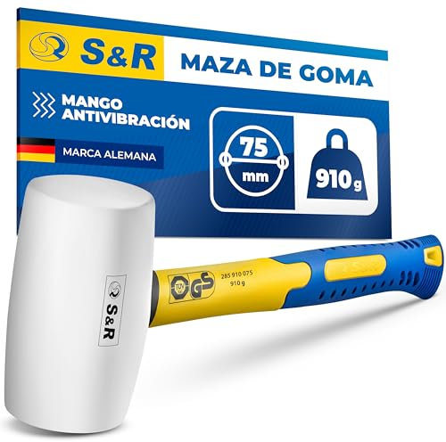 S&R Martillo Mazo de Goma Blanco 910 Gr / 75 mm - Mazas en Goma Profesional anti vibraciones y manchas.