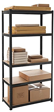 The Workplace Depot Metal Storage Shelving – Heavy Duty Black Steel Racking Unit, 179.5cm Garage Shelving with 5 Adjustable MDF Shelves, 175kg Load Per Shelf, Bolt- Home & Industrial Use