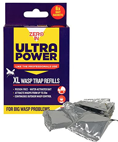 Zero In Ultra Power XL Wasp Trap Refill Sachet – 4g x 6 Attracts Wasps Outdoor Use, Poison-Free