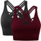 ANGOOL Damen Sport BH ohne Bügel Gepolstert Yoga Bra Kreuz Rücken Sport Bustier für Jogging Fitness , Schwarz+weinrot , S