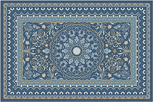 Fußmatte für innen als waschbare Motiv Tür-Matte - 40x60 cm Fußabtreter Vintage Floral blau als rutschfeste Schmutzfangmatte - Moderne Eingangsbereich Sauberlaufmatte für Flur Haustür