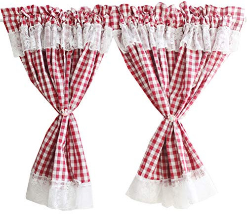 ACMHNC Mantovane per Tende, Tenda Corta a Quadri in Stile Rustico, Decorazione da Finestra, Tenda a Rete per Cucina, Bistrot, Sala da Pranzo, Bar, Set da 2 Pezzi,W x H 115x40cm