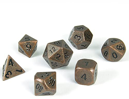 shibby Pen & Paper Polyedrische Würfel 7-teilig aus Metall - Used Look - (Kupfer)