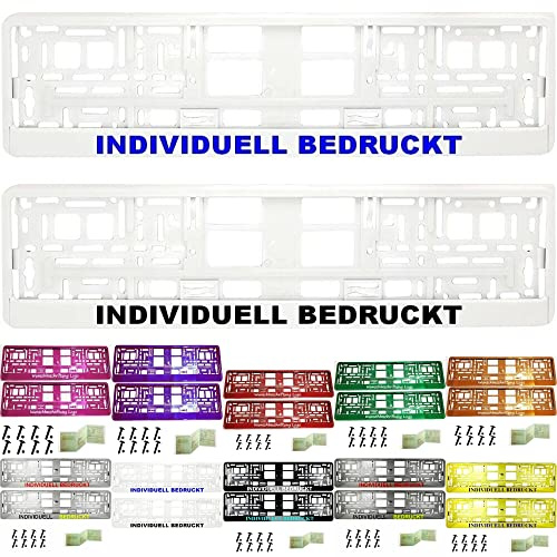 2 Stück Kennzeichenhalter mit Wunschtext Beschriftung Werbung Bedruckt. KOSTELOSE Lieferung (Weiß Hochglanz)