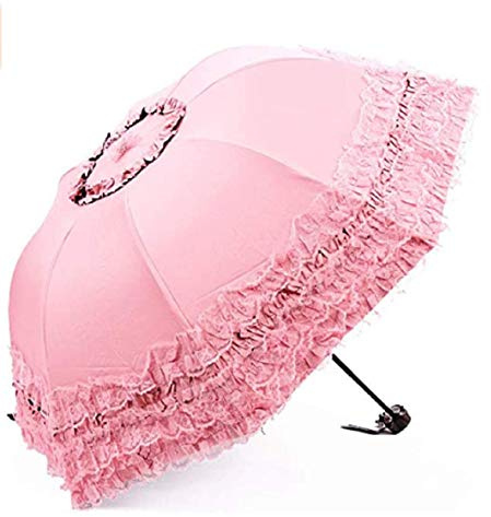 zmgmsmh Foldable Lace Parasol Travel sun rain Umbrella Compact anti UV Resistance Princess Sun Umbrella for Women Girls (Lace Pink)