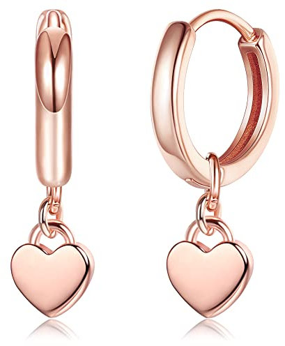 ORAZIO Orecchini a Cerchio con Cuore in Argento Sterling S925 per Donne e Ragazze, Piccoli Orecchini Pendenti a Forma di Cuore, Orecchini Leggeri in Oro Rosa 10mm Regali di Gioielli