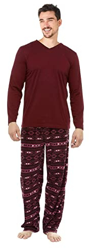 i-Smalls Pijama de invierno para hombre, talla grande, con parte superior de jersey y pantalón de forro polar súper suave (tallas grandes), rosso, L