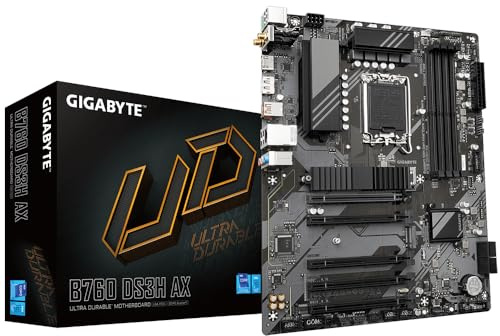 GIGABYTE B760 DS3H AX Carte Mère - Compatible avec les processeurs Intel Core 14e génération, VRM numérique 8+2+1 phases, jusqu'à 7600MHz DDR5 (OC), 2x PCIe 4.0 M.2, Wi-Fi 6E, LAN GbE, USB 3.2 Gen 2x2