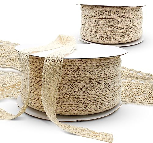 DOJA Barcelona | Nastro di Pizzo | Rotolo 100 m | Cotone | Fiori | Merletto per Decorazioni | Ricamato | Bordo Mensole, Inviti Matrimonio, Tende