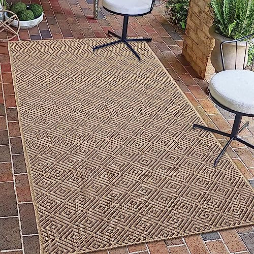Teppich-Traum In- und Outdoor-Teppich Läufer Rautenmuster robust modern Terrasse Balkon Garten wetterfest Jute-Look 80 x 150 cm