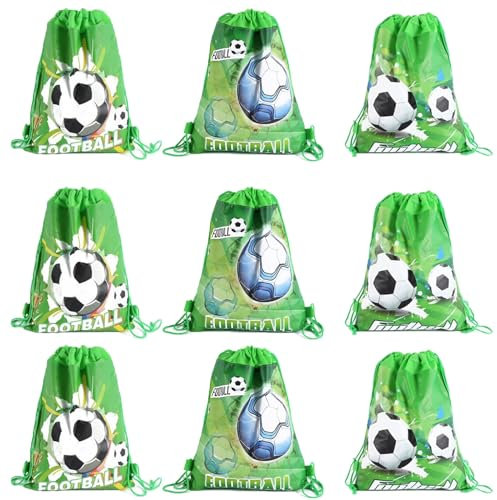 Quixotical 9 Stück Fußball Kordelzug Party Tasche, Fußball Party Favors Goodie Bags, Mitgebsel Kindergeburtstag Junge Geschenktüten, für Kinder Mädchen Junge Partytüten
