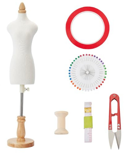 OLYCRAFT 1/3 Size Mannequin de Couture Miniature Mannequin de tailleur et de couturière 48cm avec support Aiguilles Ciseaux Rubans de Mesure Bobines avec Accessoires Couture pour Couture Set Patchs
