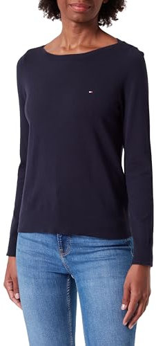 Tommy Hilfiger Damen Pullover Co Jersey Stitch Sweater U-Boot-Ausschnitt, Blau (Desert Sky), S