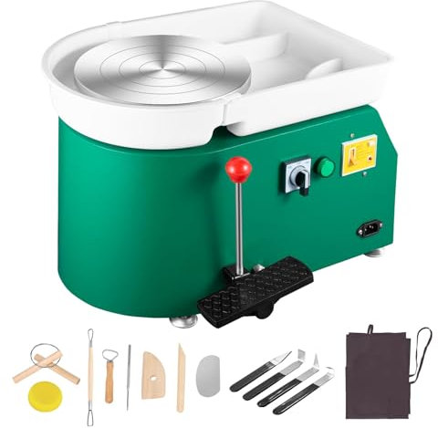 Vliebb Töpferscheibe mit Fußpedal, 350W Elektrische Töpferset für Zuhause, abnehmbarem Becken, Tonwerkzeug-Set für Töpferstudio, Töpferei, Heimwerken, Töpferei, Schule, Grün