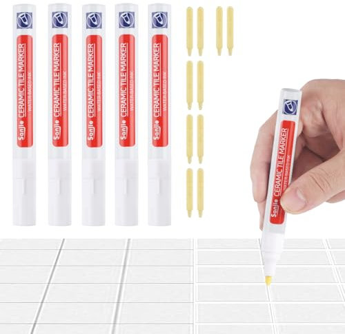 5 Piezas Bolígrafo para Lechada Blanco, Bolígrafo para Lechada Impermeable con 10 Puntas de Repuesto, Rotuladores para Reparación de Azulejos de Pared, Pared, Suelo, Baño, Cocina, Azulejos