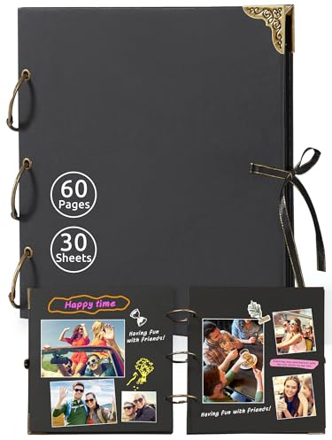 Yuforr Scrapbook Photo Albums 60 Pages with Gift Box Thick Kraft Square Paper Scrap Book Ideal for Your Scrapbooking Albums Art & Craft DIY Projects (21 x 21 cm)-Black