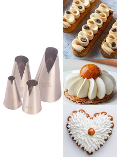 Saint Honore Piping Nozzles,Enhance Your Pastry Creations with V Wave Pastry Tips Nozzles,4 Pcs