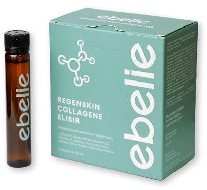 Ebelie - Collagene da Bere, 5.000 mg di Collagene Idrolizzato, Acido laluronico, Vitamine ed Antiossidanti, Idrata e Ricompatta la Pelle, Riduce Rughe e Cellulite, 15 Flaconi da 25 ml, Gusto Pesca