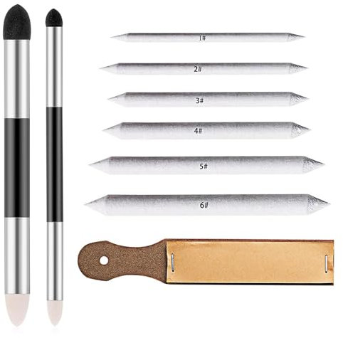 KLEHOPE 9 Stück Papierwischer Set, Doppelendig Mischschwammstifte, Mehrere Größen Skizzen Papierwischer, Bleistift Schleifbrett Papier, für Skizzieren, Malen, Kunst