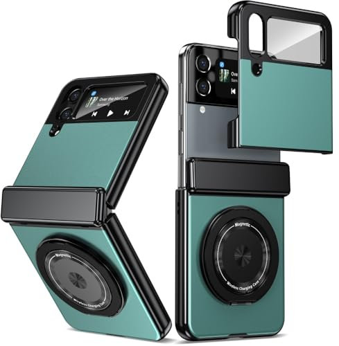 XKchatpt Magnetic Folding Phone Case for Samsung Galaxy Z Flip 3,Kickstand 360° Rotatable Stand,Aluminium Alloy Case with Hinge Protection & Front Screen Protector for Samsung Galaxy Z Flip 3 (Green)