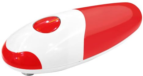 Apriscatole elettrico, apriscatole automatico One-Touch, a mani libere e a batteria, bordo liscio, sicuro per mani e anziani, facile da usare per cuochi, cuochi casalinghi e casalinghe (rosso)