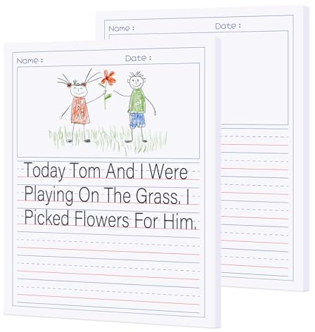 ZMCYN 2 Pack 8.5x11 Handwriting Practice Books, Elementary Handwriting School Exercise Books with Dotted Lines, Handwriting & Drawing Story Journal (100 Sheets Each, Double-Sided Printing)