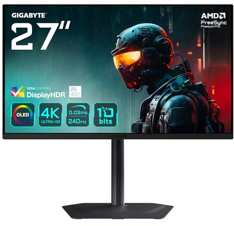 Gigabyte MO27U2 OLED 4K UHD Gaming Monitor - 3840 x 2160, 240Hz, 0.03ms, 1000 cd/m², Display HDR True Black 400, HDMI 2.1, DisplayPort 1.4