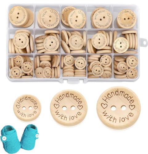 150 Stück Holzknöpfe,Knöpfe Für Strickjacke,Knopf,Handmade Knöpfe,15mm 20mm 25mm Zum Basteln Und Nähen, Mit 2 Löchern Zum Annähen, Diy Basteln