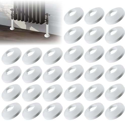 Hohitenz Juego de 30 Rosetas para Tubos de Calefacción – Cubretubos para Radiadores – Rosetas blancas para revestimiento de tubos de calefacción – Cubretubos de PVC – Ø 16 mm