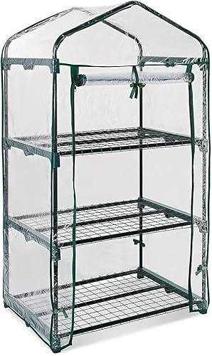 YORKHIRE HOMEWARE 3-Tier Mini Greenhouse Clear PVC Replacement Cover Only – Roll-Up Zipped Door Grow house Cover for Plants and Seedlings for Garden Use, 49D x 69W x 128H cm