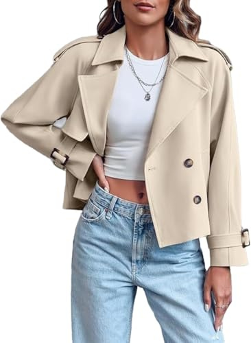Hecatombic Trench-coat Décontracté Court Et Élégant À Double Boutonnage Pour Femmes Printemps Et Automne Veste De Couleur Unie Décontractée Pour Bureau D'affaires