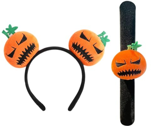 DOKRIN Diademas de moda para mujer, 1 diadema de calabaza + 1 pulsera de Halloween diseño de fantasma de calabaza tocado de fiesta de Halloween para niños (calabaza negra)