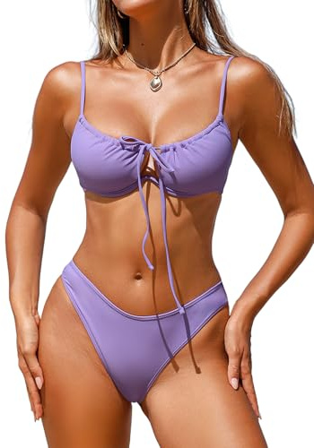Jillumi Bikini Sets for Women Underwire Bathing Suit Two Piece Swimsuit High Cut Cheeky Cute Swimwear Purple
