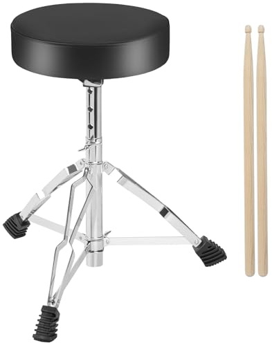 AKOZLIN Drum Throne - Taburete de tambor ajustable de 42 a 56 cm de altura con patas antideslizantes, asiento de tambor acolchado plegable con baqueta para niños y adultos