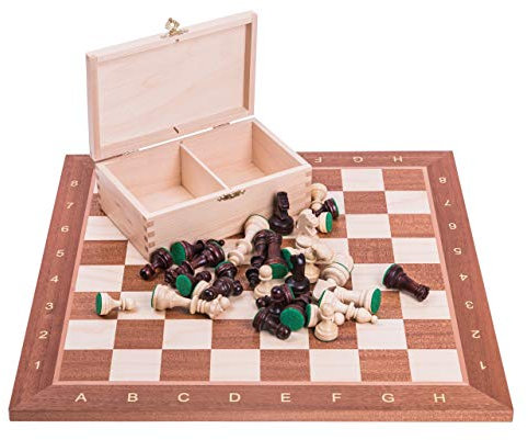 Square - Pro Schach Set Turnier Nr. 4 Mahagoni - Schachbrett + Schachfiguren Staunton 4 + Koffer - Schachspiel aus Holz
