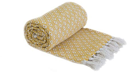 Emma Barclay Casablanca - Scandi Woven Recycled Cotton Chair Sofa Setee Bed Throw Over Blanket in Ochre - 50x60 (127x152cm)