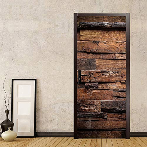 6 Stück Türaufkleber Türtapete 3D Holz Wasserdicht Selbstklebend Wandbild Türfolie Türposter Fototapete 90 x 200 cm